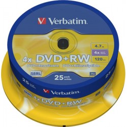 Оптический диск DVD+RW 4.7Gb Verbatim 4x 25шт Cake Box (43489)