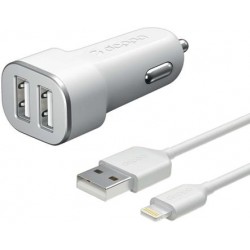 Автомобильное зарядное устройство Deppa Ultra MFI Apple Lightning, 2xUSB, 2.4A, белое (11291)