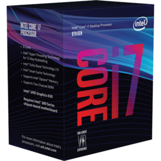 Процессор Intel Core i7-8700, 3.2ГГц, (Turbo 4.6ГГц), 6-ядерный, L3 12МБ, LGA1151v2, BOX