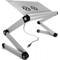 Стол-подставка для ноутбука Crown CMLS-100, до 17', с вентилятором, алюминий, серебристая
