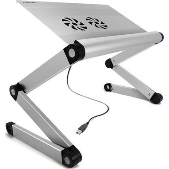 Стол-подставка для ноутбука Crown CMLS-100, до 17', с вентилятором, алюминий, серебристая