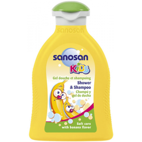 Средство для купания 2 в 1 гель для душа и шампунь для чувствительной кожи с ароматом банана Sanosan 200 мл