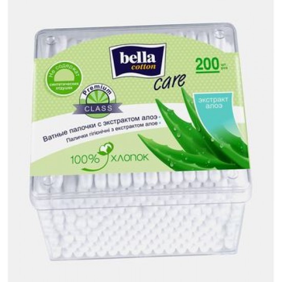 Ватные палочки Bella Cotton Care с экстрактом алоэ, контейнер, 200 шт/уп.