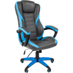 Кресло для геймера Chairman game 22 серый/синий (экокожа, регулируемый угол наклона, механизм качания)