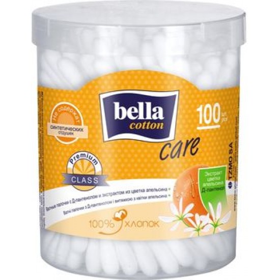 Ватные палочки Bella Cotton Care с Д-пантенолом и экстрактом из цветка апельсина, банка, 100 шт/уп.