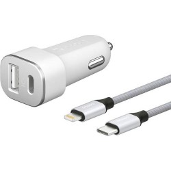 Автомобильное зарядное устройство Deppa Ultra MFI Apple Lightning, USB A + USB Type-C 18Вт, QC 3.0, Power Delivery, белое (11292)