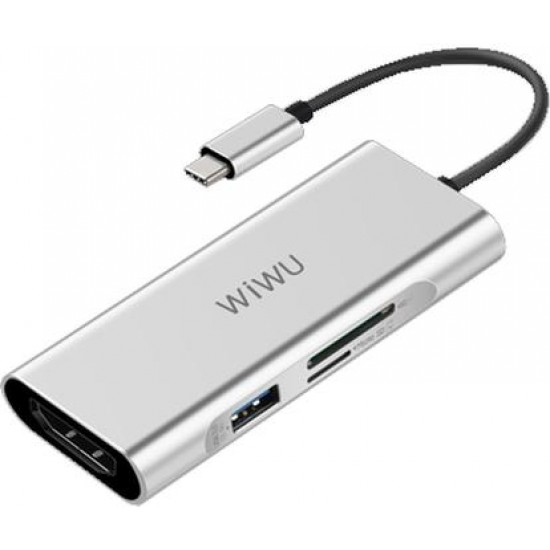 3-port USB type C Hub Wiwu A731RTH grey (3XUSB3.0 A (F)/HDMI/Type C/SD/microSD)