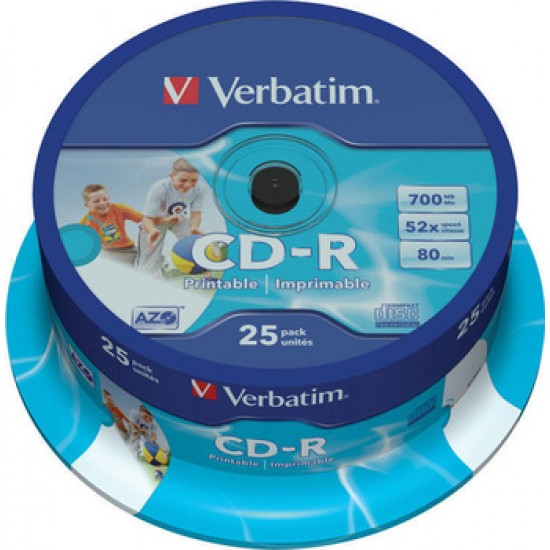 Оптический диск CDR диск Verbatim DL 700Mb 52x CakeBox Printable 25шт. (43439)