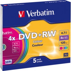 Оптический диск DVD+RW диск Verbatim 4,7Gb 4x 5шт Slim Case Color (43297)