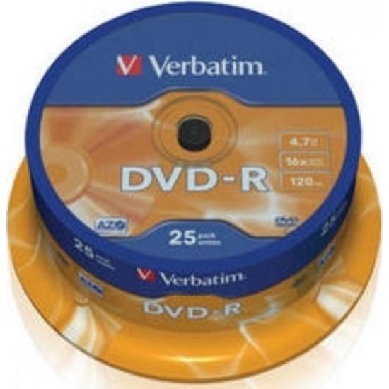 Оптический диск DVD-R диск Verbatim 4,7Gb 16x 25шт. CakeBox (43522)