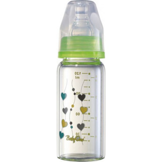 Бутылочка для кормления BabyOno стеклянная стандартная, 120 мл (зеленая)