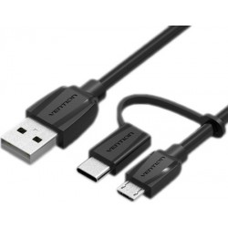 Кабель USB2.0 тип А(m)-microB(5P) + USB-C(m) 0.5м Vention (CABBD)