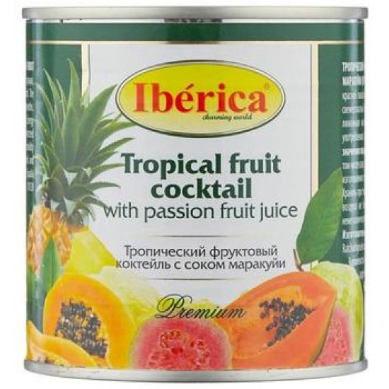 Фрукты консервированные Iberica консервированный тропический фруктовый коктейль с соком маракуйи, ж/б 425 г.