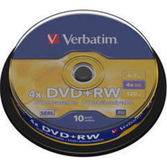 Оптический диск DVD+RW 4.7Gb Verbatim 4x 10 шт Cake Box (43488)