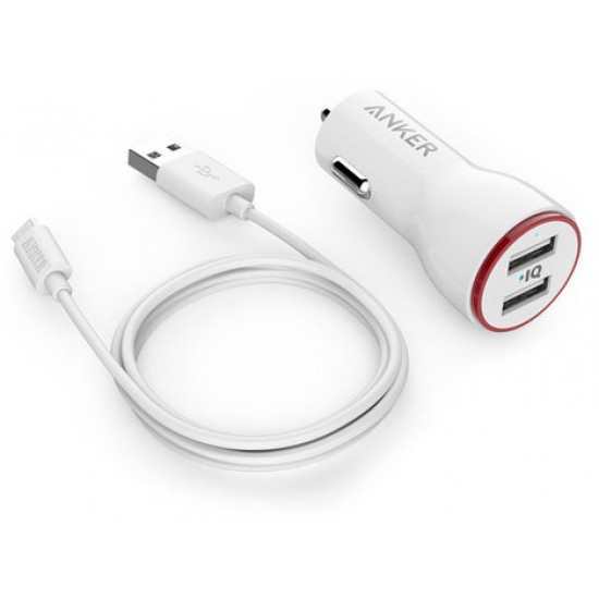 Автомобильное зарядное устройство Anker 4.8A, 2xUSB(2.4A+2.4A), кабель micro USB, белый (B2310H21)