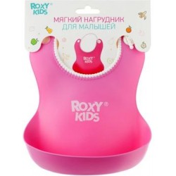 Нагрудник Roxy Kids мягкий для кормления с кармашком и застежкой (розовый)