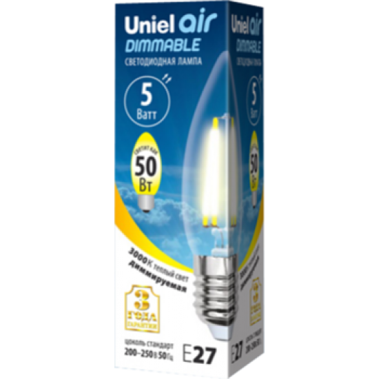 Uniel Air LED-C35-5W/WW/E27/CL/DIM GLA01TR UL-00003643