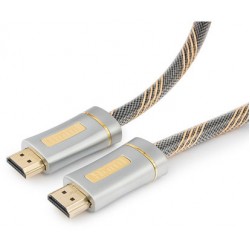 Кабель HDMI-HDMI v2.0 1.0м Cablexpert Platinum (CC-P-HDMI02-1M) серебристый металлический корпус, нейлоновая оплетка, блистер