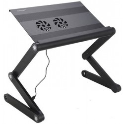 Стол-подставка для ноутбука Crown CMLS-100, до 17', с вентилятором, алюминий, черная