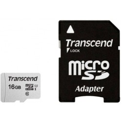 Micro SecureDigital 16Gb HC Transcend class10 UHS-1 (TS16GUSD300S-A) + SD адаптер