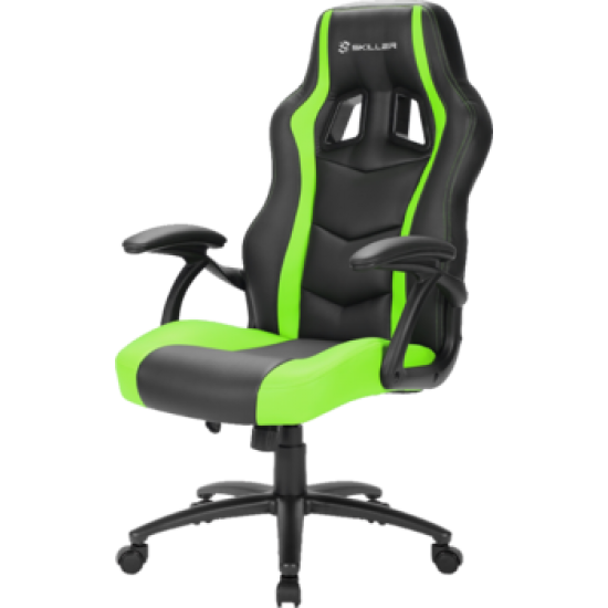 Кресло для геймера Sharkoon Shark Skiller SGS1 чёрно-зелёное (синтетическая кожа, регулируемый угол наклона, механизм качания)