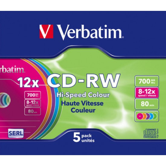 Оптический диск CDRW диск Verbatim DataLifePlus 700Mb 12x SlimCase 5шт (43167)
