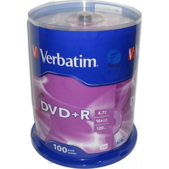 Оптический диск DVD+R диск Verbatim 4,7Gb 16x 100шт. CakeBox (43551)