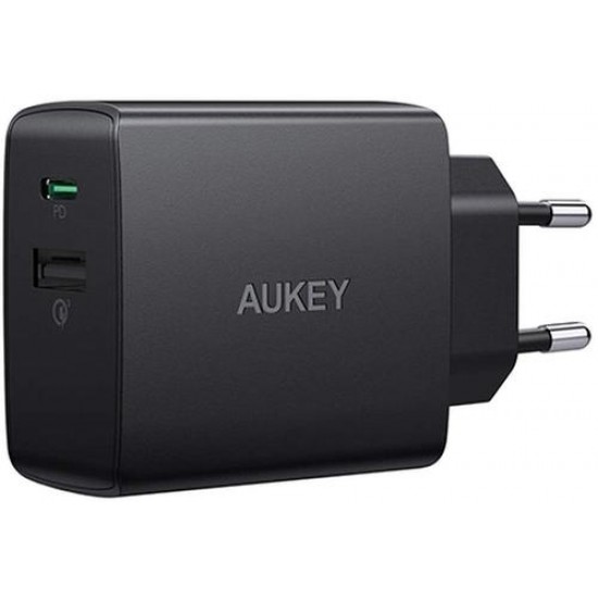 Сетевое зарядное устройство Aukey Wall Charger PA-Y17 18W QC3.0+USB-C, черное