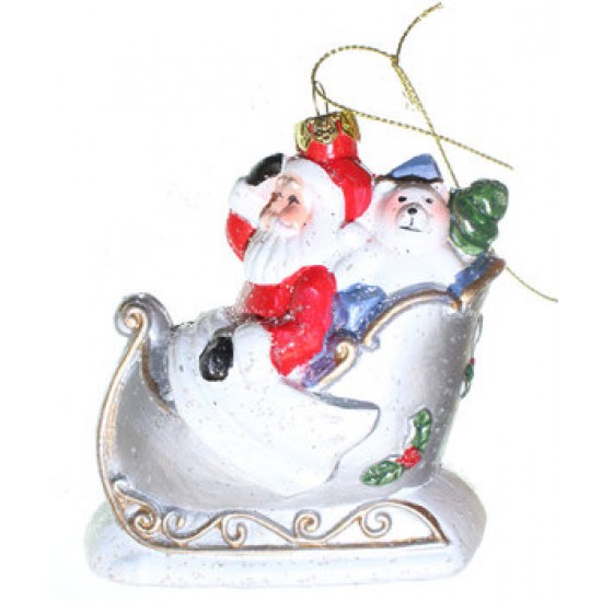 Ёлочное украшение Новогодняя сказка Дед Мороз в санях 10,4 см (пластик)