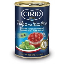 Томаты Cirio очищенные резаные в томатном соку с базиликом, ж/б 400 г