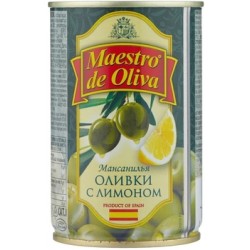 Maestro De Oliva Оливки с лимоном в рассоле, жестяная банка 300 г.