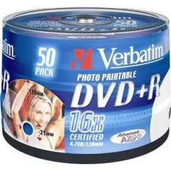 Оптический диск DVD+R диск Verbatim 4,7Gb 16x 50шт. CakeBox InkJet Printable (43512)