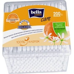 Ватные палочки Bella Cotton Care с Д-пантенолом и экстрактом из цветка апельсина, контейнер, 200 шт/уп.