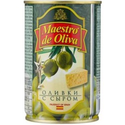 Maestro De Oliva Оливки с сыром в рассоле, жестяная банка 300 г.