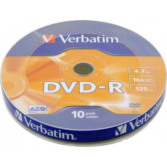 Оптический диск DVD-R диск Verbatim 4,7Gb 16x Shrink 10шт (43729)