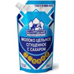 Сгущенное молоко Вологодские молочные продукты цельное с сахаром 8.5%, 270 г.