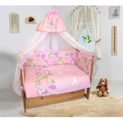 Комплект в кроватку Soni Kids 'Весёлая ферма' (розовый), бязь, балдахин вуаль, 7 пр.