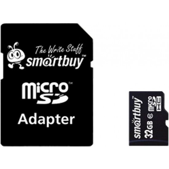 Micro SecureDigital 32Gb Smartbuy SDHC class 10 (SB32GBSDCL10-01) + SD адаптер