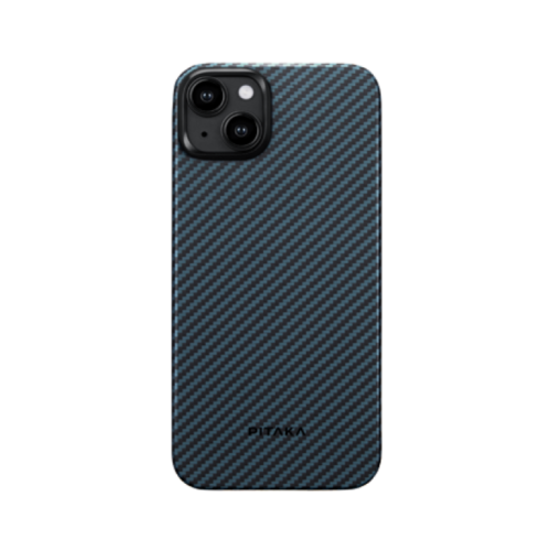 Ультра тонкий чехол Pitaka MagEZ 4 для iPhone 15 Plus (6.7"), черно-Синий, кевлар (арамид)