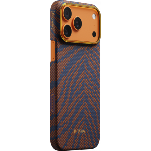 Ультра тонкий чехол PITAKA (PitaTap™) (Breath of Veins) для iPhone 17 Pro, (Burning Orange) Оранжево-синий