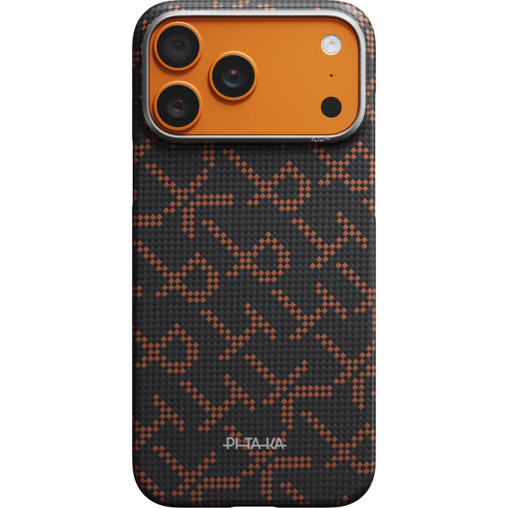 Ультра тонкий чехол PITAKA (Monogram) для iPhone 17 Pro Max, Чёрно-оранжевый — изображение 2