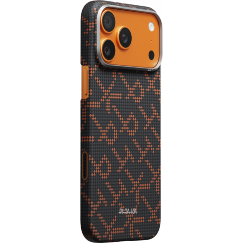 Ультра тонкий чехол PITAKA (Monogram) для iPhone 17 Pro Max, Чёрно-оранжевый