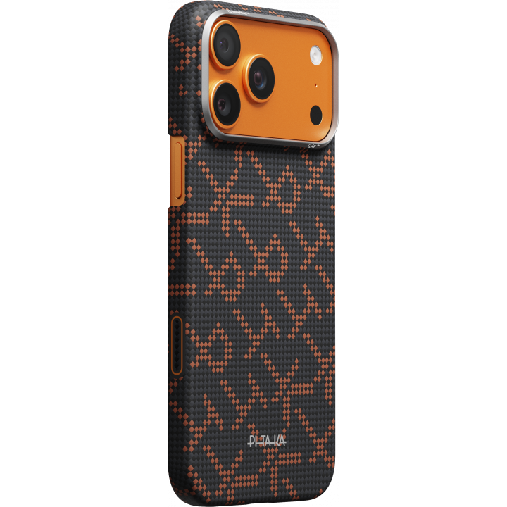 Ультра тонкий чехол PITAKA (Monogram) для iPhone 17 Pro Max, Чёрно-оранжевый