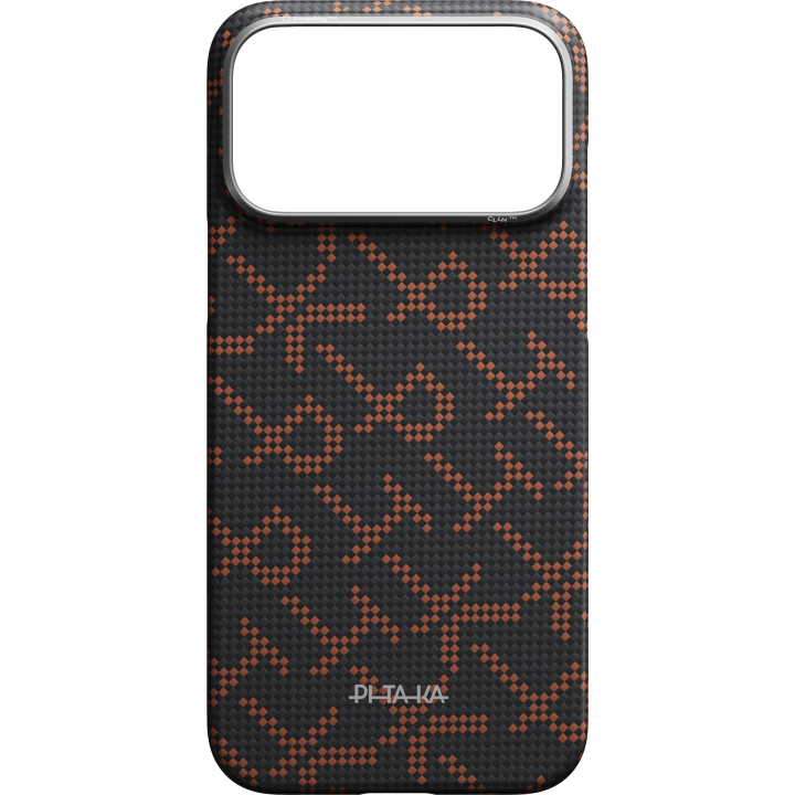 Ультра тонкий чехол PITAKA (Monogram) для iPhone 17 Pro Max, Чёрно-оранжевый — изображение 3